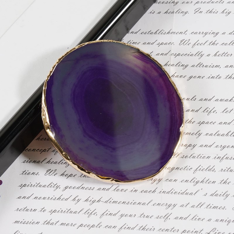Soulnioi Purple Coaster Onyx Tablet Crystal Agate Coaster with Gold