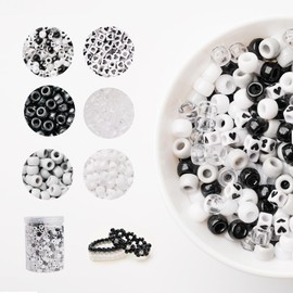 1200pcs Black and White Pony Beads, Pony Beads Bulk, Kandi Beads, Beads for Hair Braids,Transparent Round Plastic Beads for Bracelets Making, Beads for Crafts (Boxed)