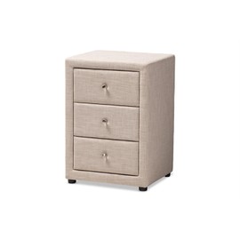 Baxton Studio Tessa 3 Drawer Fabric Upholstered Nightstand in Beige