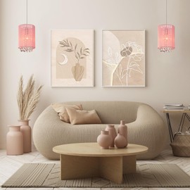 LaLuLa Hanging Lamp Plug in,Pink Cotton Hanging Lights with Plug in Cord, Crystals Plug in Pendant Light,1-Light Hanging Lamps for Living Room Plug in,Bedrooms, Girls Room,Vanity,Playhouse,Closet