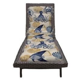 RSH DECOR: Tufted Chaise Lounge Seat Cushion | 72” x 22” | All-Weather Spun Fabric | Water and Fade-Resistant | Outdoor Chair Cushion for Patio Furniture | Blue Tan Crab
