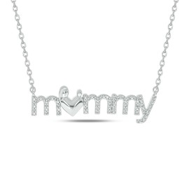 Cali Trove 925 Sterling Silver Pendant for Women (White) | 1/10cttw White Diamond Necklace - Mother's Day Gift for Mom | 'Mommy' Pendant Necklace Gift for her.