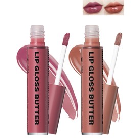Butter Lip Gloss,2Color Hydrating Non-Sticky Plumping Lip Balm,Brown Sugar Plum Tinted Lip Lipgloss,Long Lasting Jelly Glow Reviver Fat Lip Oil Yummy Lip Gloss,Mother‘s Day Makeup Gift for Women-12+13