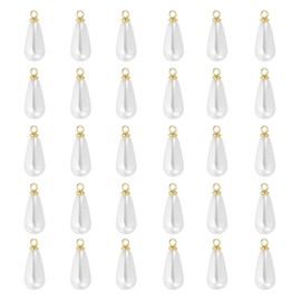 PATIKIL 10x6mm Pearl Charm, 50Pcs Pearl Beads Teardrop Faux Pearl Pendant Charm with Loop Bulk Imitation for Jewelry Making Bracelets Earrings Necklace Wedding Decorations Dress, Golden