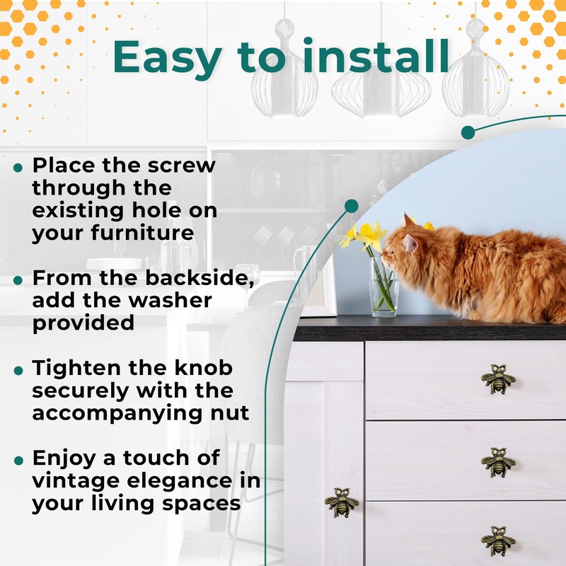 Antique Brass Knobs - Animal Inspired Bee Design - Iron