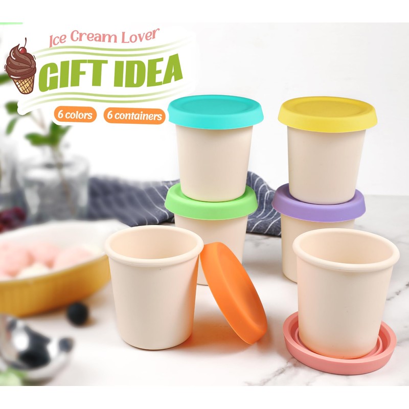 Kamehame 6oz Silicone Ice Cream Containers with Lids, Reueable Sundae