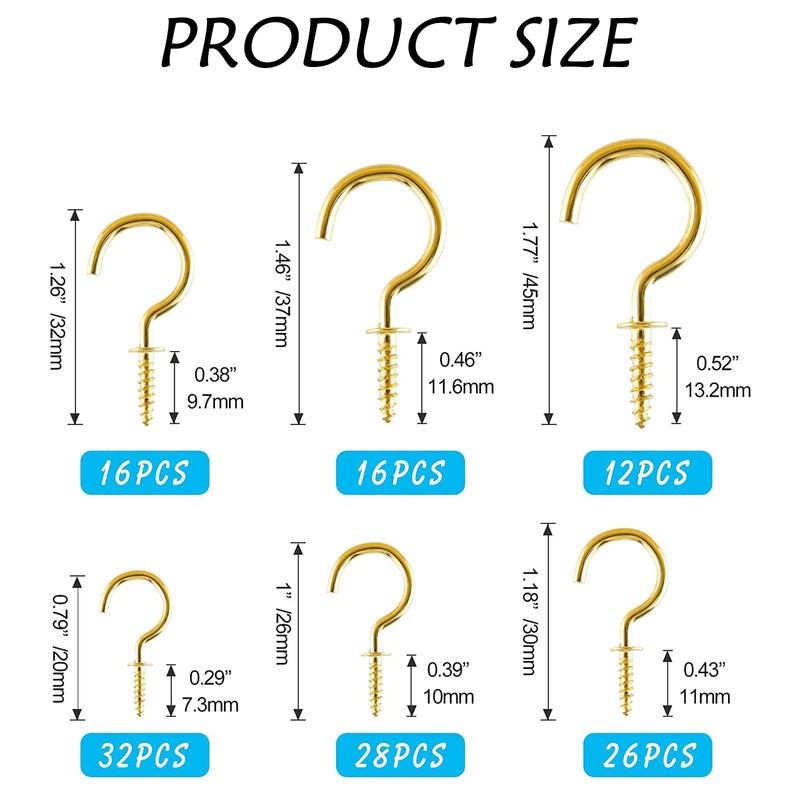 JSUOEO Ceiling Hook Cup, Pack of 130 Hooks Screw Hooks