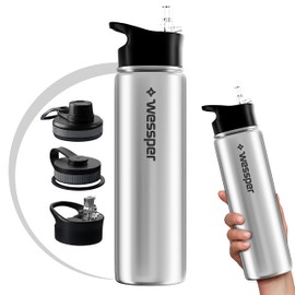 Wessper Stainless Steel Water Bottle, 700 ml, BPA-Free Water Bottle with 3 Lids for Water, Coffee and Tea, Leak-Proof Thermal Bottle for Sports, Gym, Hiking, Bike, Office