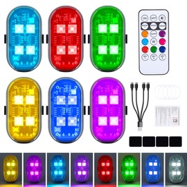 6PCS Wireless LED Lights with Remote Control, Upgraded 4LEDs 8 Colors, Interior Underglow Anti Collision Warning Strobe Light for Car Motorcycle Bike Drone Aircraft