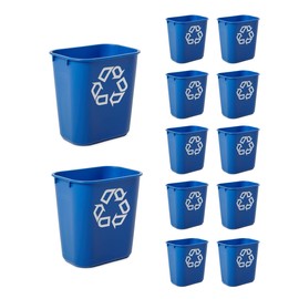 Rubbermaid Commercial Deskside Recycling Container, 3.4-Gallon, Blue, Small, Plastic, for Bedroom/Bathroom/Office, Fits Under Desk/Sink/Cabinet, Pack of 12
