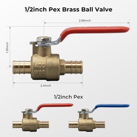 VANCOCO PEX Ball Valves, 1/2 Inch Brass Pex Full Port Water Shut Off Valve, Quarter Turn Hot (Red) Cold (Blue) of Water Pex Fittings, 10 Pcs
