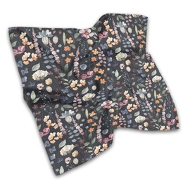 AOHRO Head Scarf for Women, 27.5" Cute Like Satin Head Hair Scarf, Large Square Fashion Printed Bandana for Hair Wrapping, Black Flowers