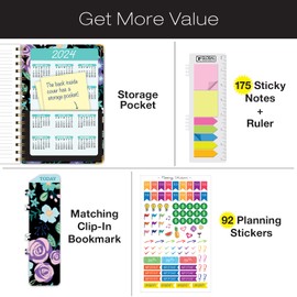 HARDCOVER 2023 Planner: (November 2022 Through December 2023) 5.5"x8" Daily Weekly Monthly Planner Yearly Agenda. Bookmark, Pocket Folder and Sticky Note Set (Black Floral Teal)