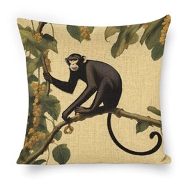 santanu Black Monkey with Long Tail Animal Pillow Covers Invisible Zipper Pillowcase Linen Pillow Cases 18x18 Inches Indoor Necessities Home Decor, for Car Sofa Bedroom Cushion Cover