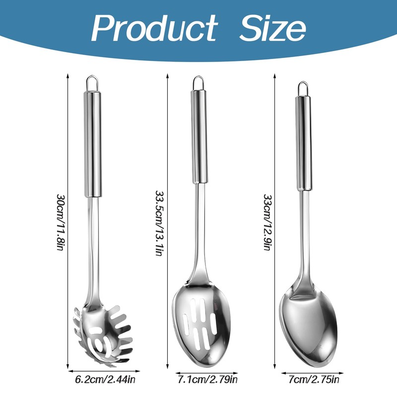 Cooking Spoon Set, 3 PCS Stainless Steel Slotted Spoon, Serving