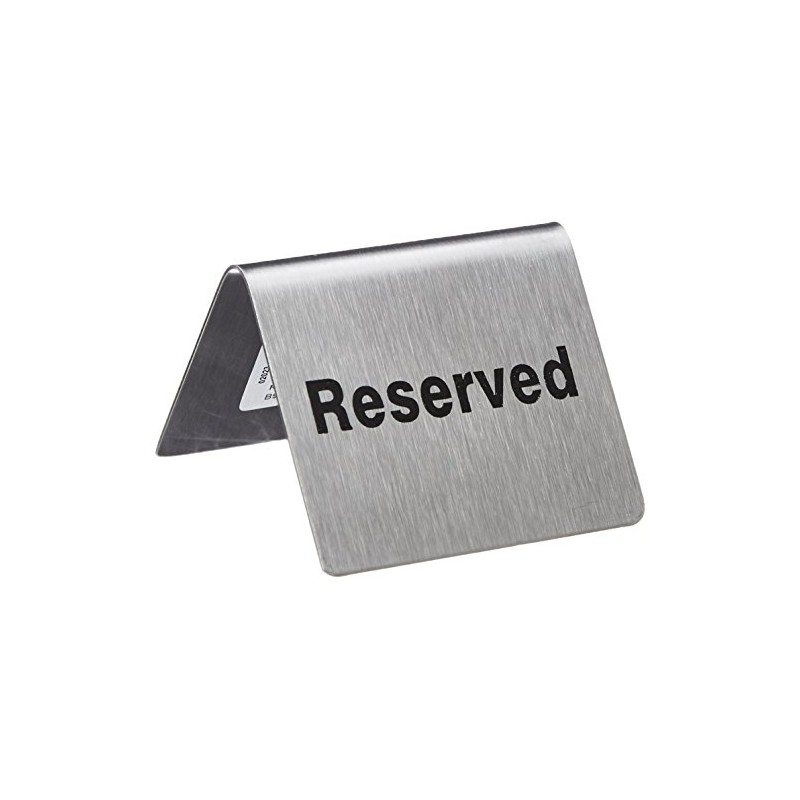 TableCraft Products B9"Reserved" Sign, Stainless Steel Table Tent, 4.75" x