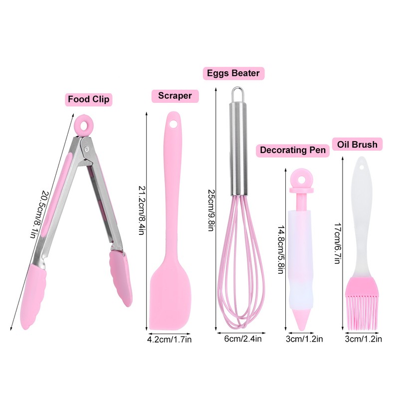 5Pcs/Set Silicone Kitchen Cooking Tool Scraper Eggs Beater Decorating Pen