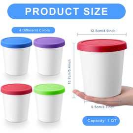 Uiifan 4 Pcs 1 Qt Ice Cream Containers for Homemade Ice Cream Reusable Ice Cream Storage Containers with Silicone Lids for Freezer, Freezer Containers Tubs for Ice Cream Sorbet and Gelato Storage