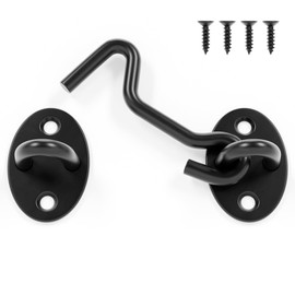 EVCUHASL 3 Inch Privacy Hook and Eye Latch, Black Iron Barn Door Lock Cabin Hooks, Eye Hook Latch for Gate Shutters Window Slide Barn Shed Cabinet, Sliding Door Lock Eye for Indoor Outdoor, 1 Pack