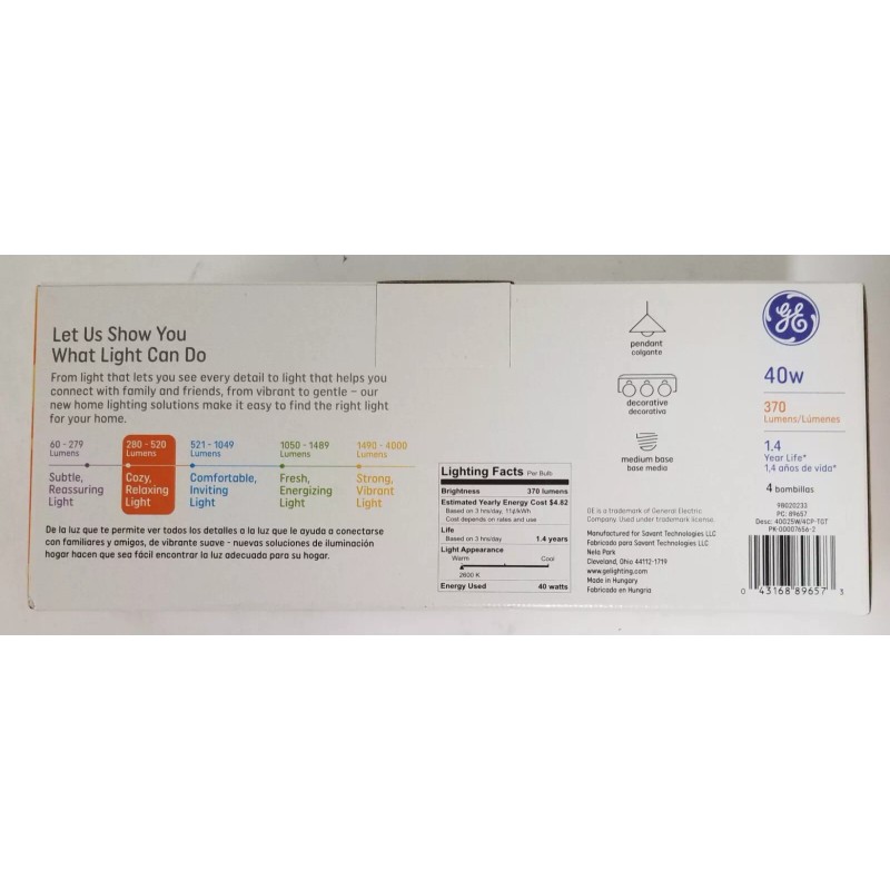 GE ***LOT OF 4***GE DECORATIVE G25 LIGHT BULBS