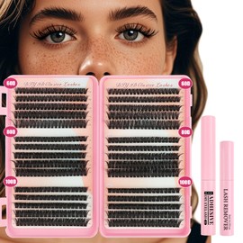Glowing Win Individual Eyelashes 580pcs Cluster Lashes Kit with Lash Glue&Remover 60D 80D 100D D Curl Strip Eye Lashes Book Natural False Eyelashes Individual Kit Mix 10-16mm