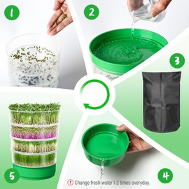 AOMGD 4-Tier Seed Sprouting Kit,Microgreens Growing Trays with Sprout Lid, Blackout Sleeve & Drain Tray,Upgrade Stackable Sprouts Growing Kit, Fresh Soil-Free Seedling Box for Beans Alfalfa Seeds