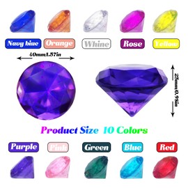 10Pcs 40mm Big Size Kids Diamond Gemstones, Acrylic Diamond Gems Large Jewels, Large Pirate Treasure Chest Hunt Toy Children Gemstones Crystals for Pirate Treasure Hunt, Diving Teaching, Gifts