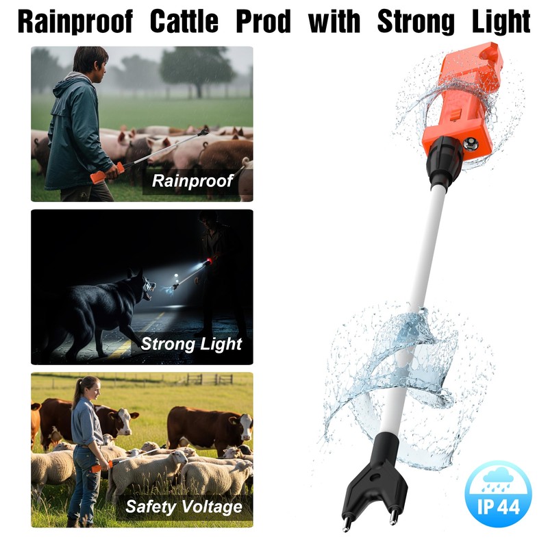 Cattle Prod Rechargeable with Led Light 34 inch, Waterproof Cattle