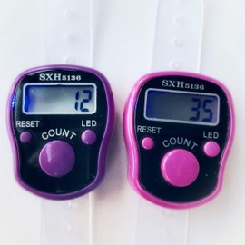 KnitUK Tally Counter - LED Backlight. Pack of 2. Pink and Purple Digital Knitting Row Counters.
