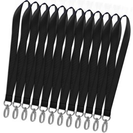 FESSOSKO Pack of 12 Badge Lanyards, Office Lanyard, Lanyard for Hanging, Neck Strap Lanyards, Polyester Lanyard with Swivel Clasp for Keys, Office ID Card, black