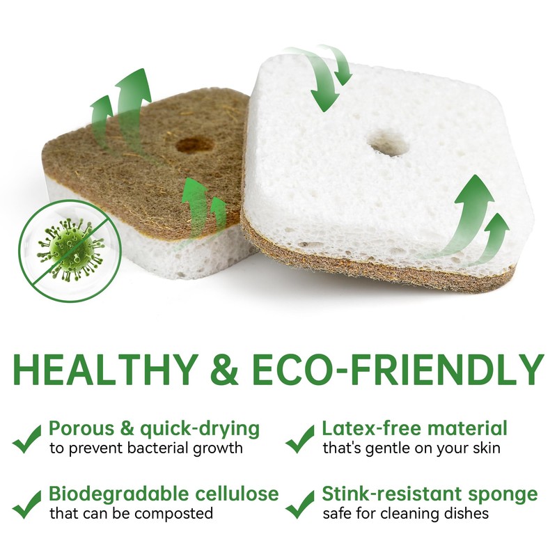 16 Pack Biodegradable Natural Kitchen Sponges, Compostable Cellulose & Coconut​​