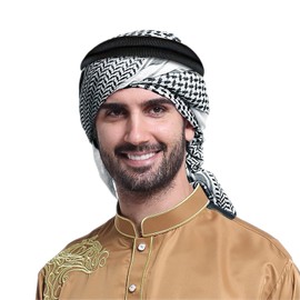 IPENNY Arabic Shemagh Scarf for Men with Turban Headband for Men Classic Arabic Keffiyeh Saudi Arabia Middle East Headwear for Saudi Arabia Dubai United Arab, black