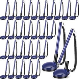 Dunzoom 30 Pack Secure Pen with Adhesive Chain and Security Pen Holder Counter Pen with Pen Chain and Base Chain Pen Desk Pen for Home Workplace Office School Supplies (Blue)