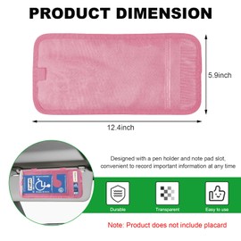 JUSTTOP Handicap Placard Holder, Disabled Parking Permit Sign Protector with Elastic Strap for Car Sun Visor, Transparent PVC Parking Placard Sleeve with Note Paper Slot Pen Holder (Pink)