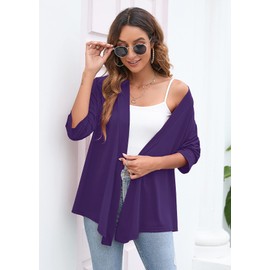 Heymoments Women's Cardigan Lightweight Draped Open Front 3/4 Sleeve Casual Flowy Cardigan Pueple XX-Large
