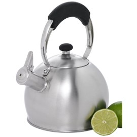 Creative Home Galaxy 2.6 Quart Stainless Steel Stovetop Whistling Tea Kettle with Aluminum Capsulated Bottom for Even Heat Distribution, Brushed Finish