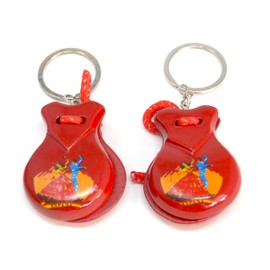 2 x Red Mini Castanets Musical Instrument Keychain Flamingo Dance Small Spanish