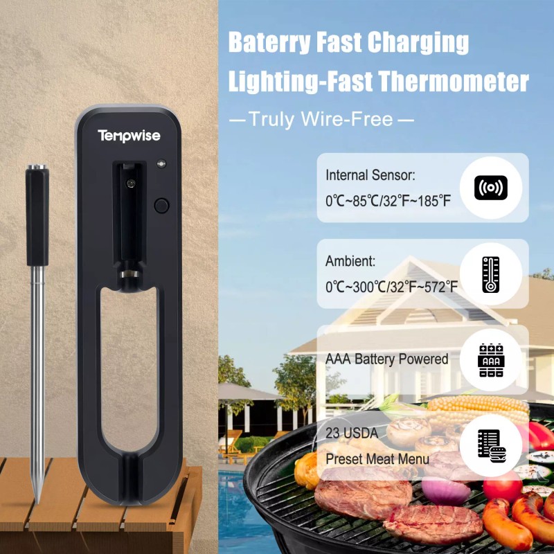 Tempwise Bluetooth Smoker Meat Thermometer Truly Wireless BBQ Thermometer 0~85℃/32℉~185℉