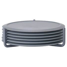 Zone Denmark Singles Glasuntersetzer aus Silikon, Untersetzer für Gläser, Tassen, Cocktailgläser, Durchm. 10 cm, Höhe 3,1 cm, 6 Stück, inkl. Halter, Cool Grey