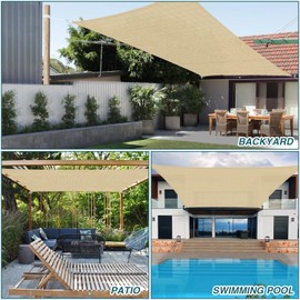 ECOOPTS 18'x18' HDPE Sun Shade Sail Rectangle Canopy Shades for Outdoor Patio Pergola Cover Blockage 95% UV Resistant(Sand)
