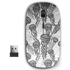 KAWAMOUSE 2.4G Ergonomic Portable USB Wireless Mouse for PC, Laptop, Computer, Notebook with Nano Receiver (Graphically Jellyfish)