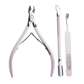 Kylara Cuticle Trimmer with Cuticle Pusher,Stainless Steel Cuticle Clipper and Nipper,Rustproof Durable Manicure Tools for Toenails & Fingernails,3PCS Pink Nail Care Kit for DIY Salon and Travel