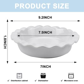 Toutoulee 9 Inch Ceramic Pie Pans for Baking, White Deep dish pie plates with Ruffled Edge for Apple Pie, Durable Pie Dish, Non-Stick, Oven & Dishwasher Safe