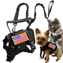 Tactical Cat Harness and Leash for Walking Escape Proof, Adjustable Military K9 Pet Vest Harness Easy Control for Large Cat, Puppy and Small Dog (Black)