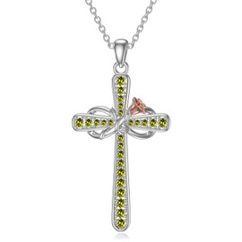 TwoAnts Cross Necklace for Women Sterling Silver August Birthstone Peridot Pendant Necklace Rose Flower Infinity Cross Necklace Christian Religious Jewelry Birthday Gifts for Women Daughter Friends