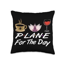Plane For The Day Coffee Java Yoga Drink Cute Gift Plane for The Day Throw Pillow, 16x16, Multicolor