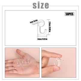 KINBOM 50 Pieces Picture Hanging Hooks, Plastic Wall Hooks Push Pins Hooks for Cork Board Photo Calendar (Transparent)