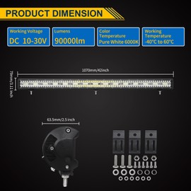 Willpower 42 inch 300W LED Light Bar,Triple Row Spot Flood Beam Off Road Driving Light with 12V Wiring Kit, Waterproof Led Fog Lights for Car Vehicle 4X4 4WD UTV SUV Truck Tractor Trailer, 12V 24V DC