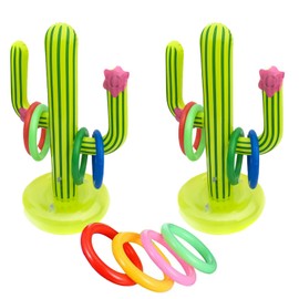 HAICN 14Pcs Cactus Ring Toss Game Set 2 Inflatable Cactus 12 Rings Water Pool Inflatable Toy Cacti Summer Toys for Hawaii Party Swimming Party Supplies
