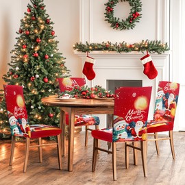 FUANGUI Christmas Dining Room Chair Covers Slipcovers Set of 4, Stretch Christmas Kitchen Chair Covers Washable Spandex Parsons Chair Slipcover, Removable Dining Seat Protector for Home or Party